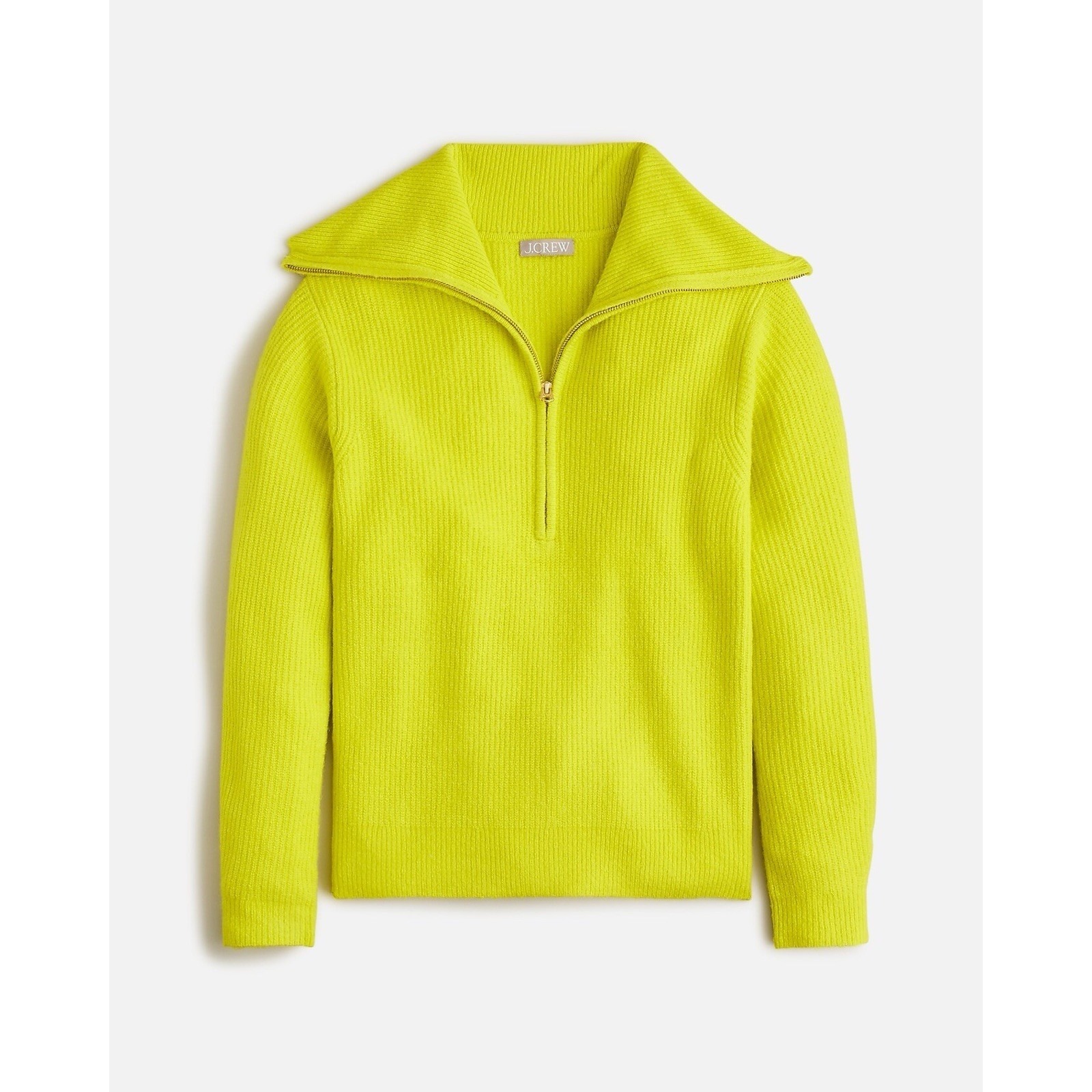 J Crew Bright Kiwi Ribbed Half Zip Sweater Wool Blend Large